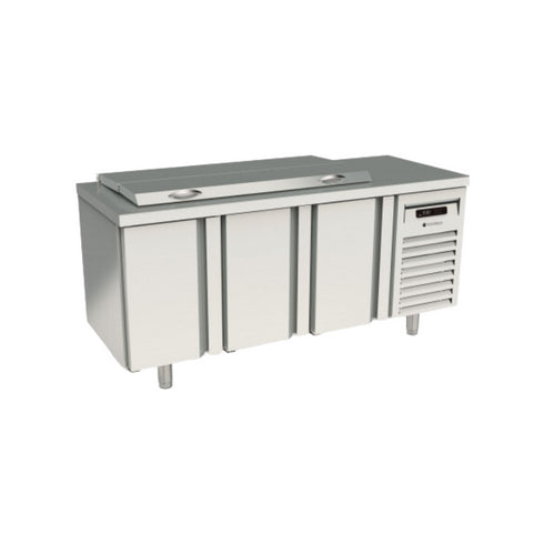 Meuble de préparation GN 1/1 refrigérée positive 0/+8°C gamme TOP - 3 portes - 1795x700x850mm